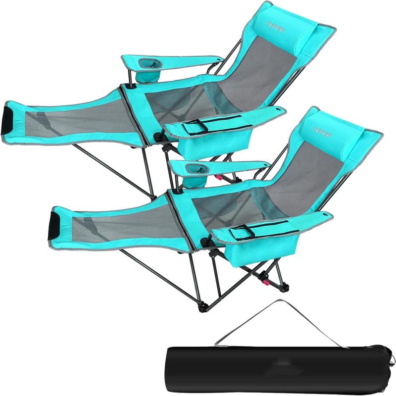 Set of 2 Reclining Camping Chair 4 Adjustments with Foot Rest Comfortable for Adults 120kg Folding Recliner Beach Chair 7