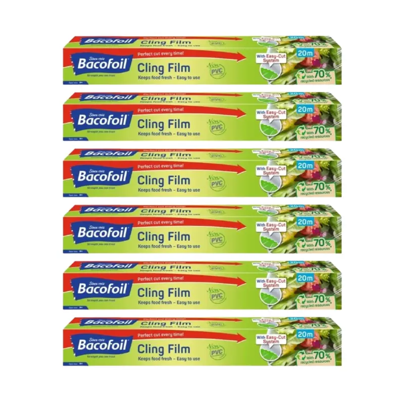 Bacofoil PVC Free Cling Film with Easy-Cut 32.5cm x 20m - | Easy-Cut Design | Kitchen Essential | Total 120m of Cling Film (Pack of 6) 0