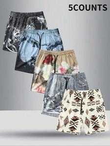 Men's All Over Print Drawstring Waist Shorts, Casual Regular Fit Beach Shorts for Summer, Men's Bottoms for Daily Wear