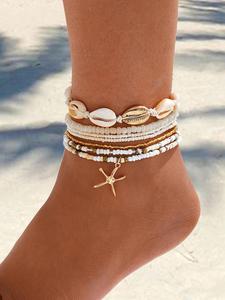 Summer 2025 Shell & Star Decor Beaded Anklet, Boho Accessories Gifts for Her, Fashionable Faux Pearl Decorated Summer Jewelry for Women & Girls, Aesthetic Jewelry Gift, Beauty Style for Birthday Gift, Material Quality