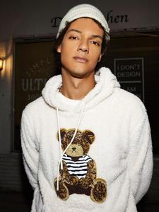 Men's Cartoon Bear Print Thermal Lined Hoodie, Casual Loose Fashion Long Sleeve Hooded Sweatshirt For Daily Holiday Outdoor Wear, Men Clothes For Fall & Winter