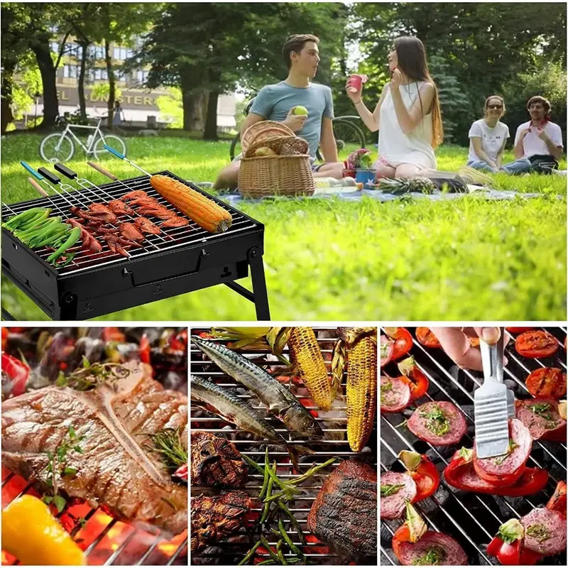 Barbecue Grill Portable, Charcoal Barbecues, Stainless Steel BBQ, Desk Tabletop Outdoor Barbecue Grill, Charcoal BBQ Pit Grill for Picnic Garden Camping Travel (20.47''x11.61''x8.74'') Foldable Traditional Small 6