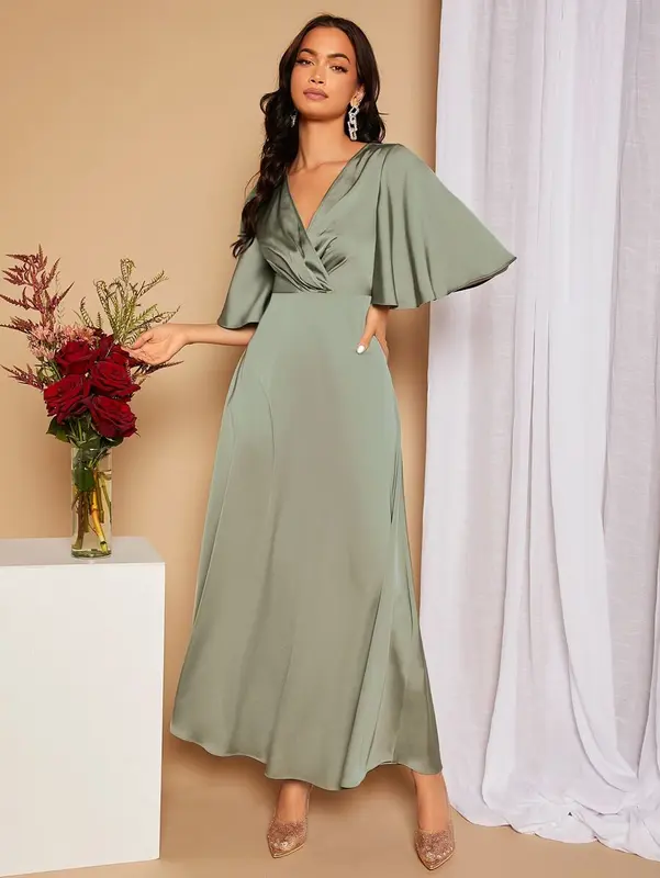 Belle Cut Out Tie Back Butterfly Sleeve Satin Bridesmaid Dress 1