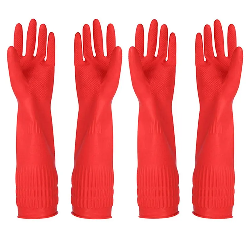 Rubber Cleaning Gloves Kitchen Dishwashing Glove 2-Pairs and Cleaning Cloth 2-Pack,Waterproof Reuseable. (Red, Large) 0