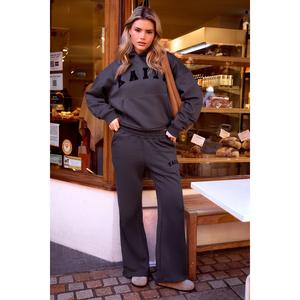 Kaiia Logo Wide Leg Sweat Pants in Dark Grey