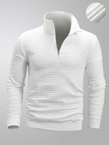 Men's Jacquard Zip Up Sweatshirt, Loose Casual Long Sleeve Pullover for Spring & Fall, Fashion Men's Top for Daily Wear