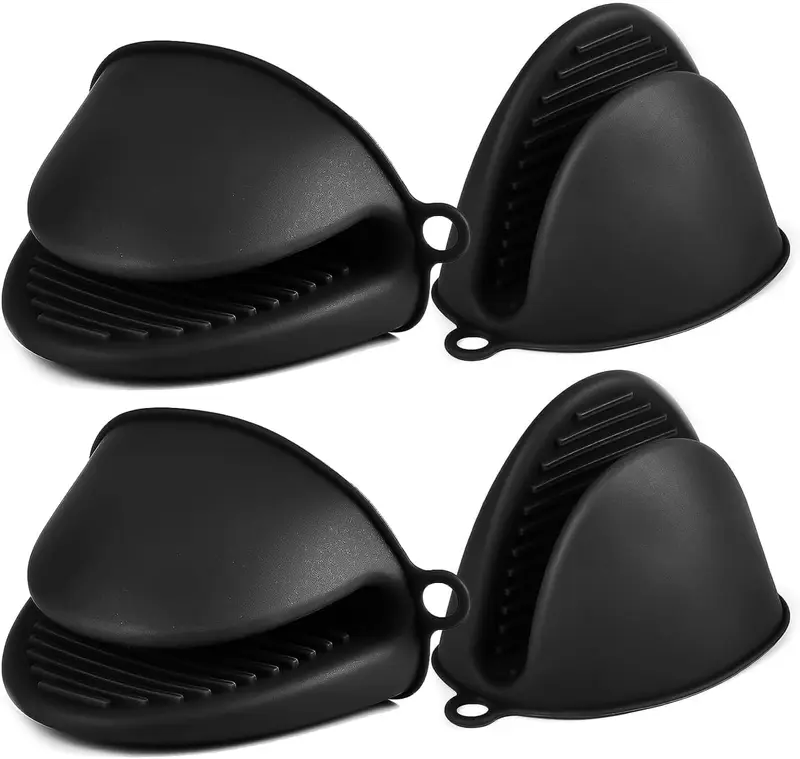 Mini Silicone Oven Mitts, 1 Pair Heat Resistant Oven Gloves, Cute Oven Pinch Grip Gloves, Small Potholders for Kitchen, Air Fryer Mitts Pair for Cooking, Baking and Grilling (Black) 1