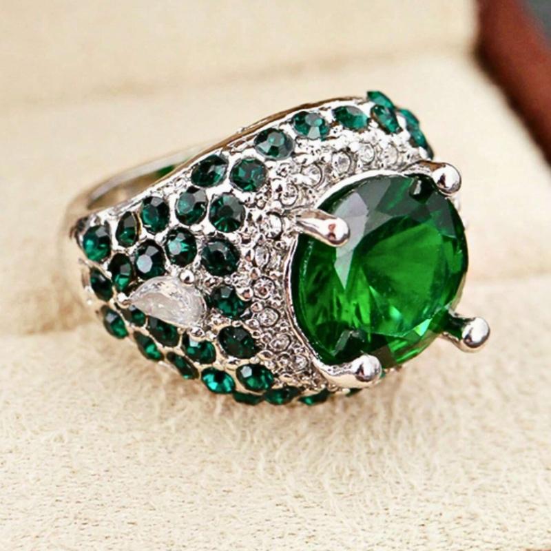 Fashion zinc alloy ring with green round Cubic Zirconia stone for men's business style, party jewelry, wedding ring, engagement ring, exquisite gift for him, husband, father, father's day 2