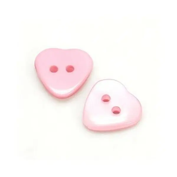 Resin Buttons Pink Heart 15mm 2-Hole Pack Of 20