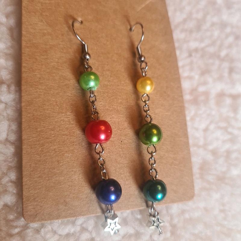 Magical Rainbow Pearl Drop Earrings with Star Charms N.11 2
