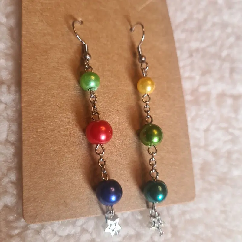 Magical Rainbow Pearl Drop Earrings with Star Charms N.11 1