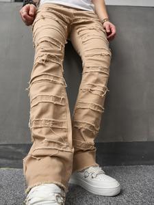 Men's Solid Color Distressed Jeans, Casual Comfy Denim Pants for Daily Wear, Fashion Men's Bottoms for All Seasons, Cotton