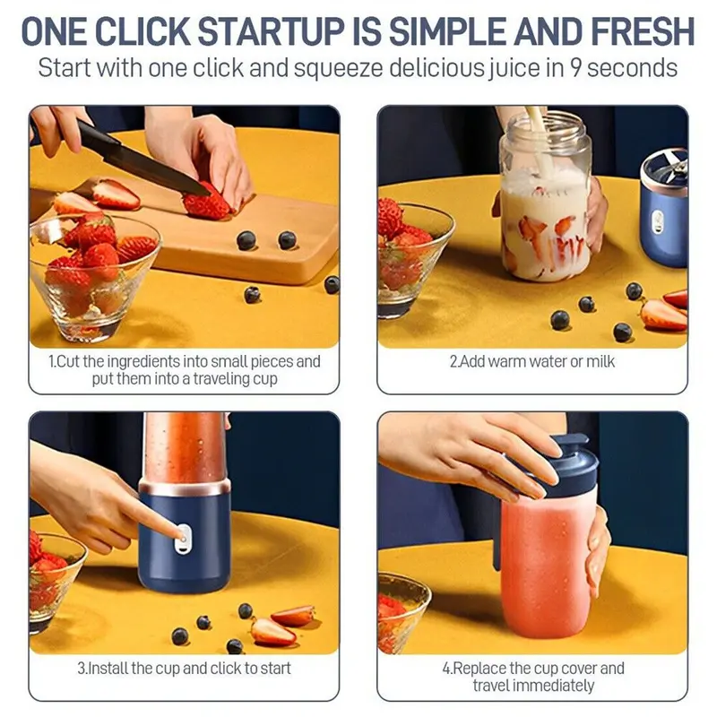 New Electric Mini Juice Maker Portable Blender Smoothie Juicer Fruit Machine UK with 2 Cups Eco-friendly Materials Rechargeable Battery 300ML Capacity 1800-20000 rpm 12 Months Warranty 6