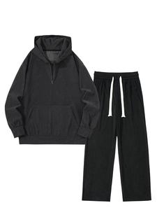 Men's Solid Half Zip Up Hoodie & Drawstring Waist Sweatpants Two-piece Set, Casual Fashion Cozy Breathable Outfits for Daily Outdoor Wear, Men Clothes for Spring & Fall