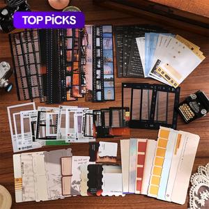 Vintage Movie Theme Scrapbook Kit, 100pcs/bag Photo Frame & Decorative Paper & Sticker & Memory Pad, DIY Crafting, Journaling Supplies, Vintage Material Paper #TOP PICKS
