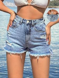 Women's Ripped Raw Hem Denim Shorts, Casual Fashion Denim Shorts for Daily Wear, Ladies Bottoms for All Seasons, Clothes for Women, Womenswear