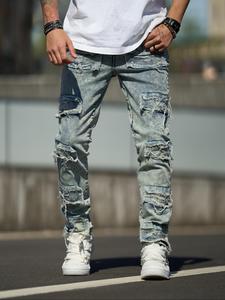 Men's Regular Fit Ripped Slim Jeans, Casual Comfy Denim Pants for Daily Wear, Woven Bottoms for All Seasons, Cotton