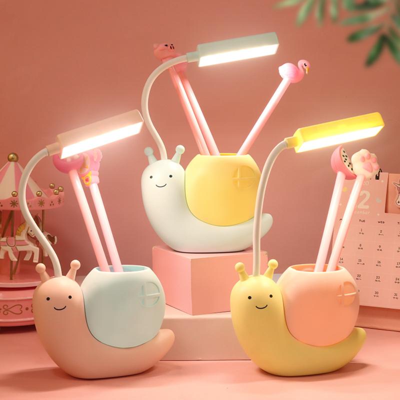 Cartoon Table Lamp Cute Snail Night Light USB Rechargeable LED Table Light Child Eye Protection Desk Lamp Reading Lamp With Pen 1