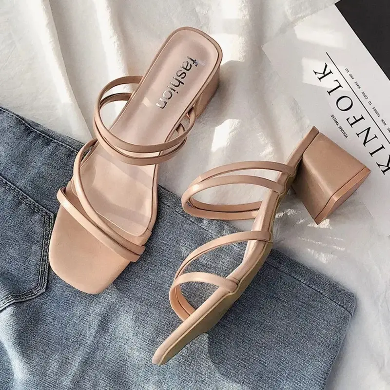 Women's high-heeled sandals Summer casual women's Shoes Women's square heels Open Toe Ankle strap Women's Wedge Shoes 2022 new 6
