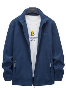 Men's Regular Fit Solid Zip Up Fleece Jacket, Casual Long Sleeve Mock Neck Outerwear for Daily Wear, Men's Clothes for Fall & Winter, Coats