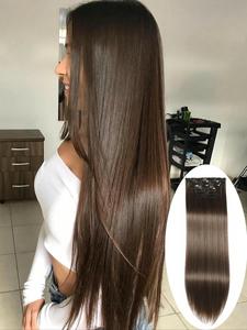 24 Inch Long Straight Brown Hair Extension, Natural Fluffy Clip-in Hair Extensions, Synthetic Hair Extensions for Women