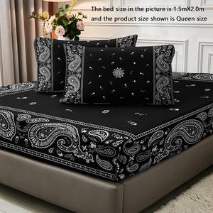 Boho Style Fitted Sheet & Pillowcase Set, 1 Count Soft Comfortable Fitted Sheet & 2 Counts Pillowcase without Filler, Cool Bedroom Bedding Sets, Christmas Decor Modern Bedding Set for Home Bedroom, Room Accessories, Bedset, Durable Bedding Accessories