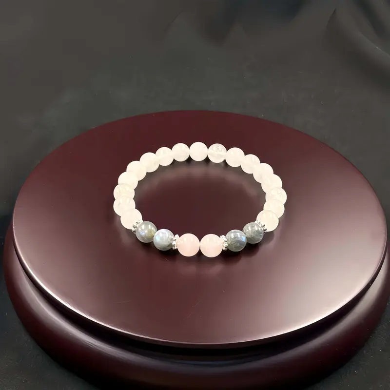 1pc White Crystal Pink Crystal Gray Moonstone Bracelet Adjustable Elastic Line Bracelet Wealth and 4