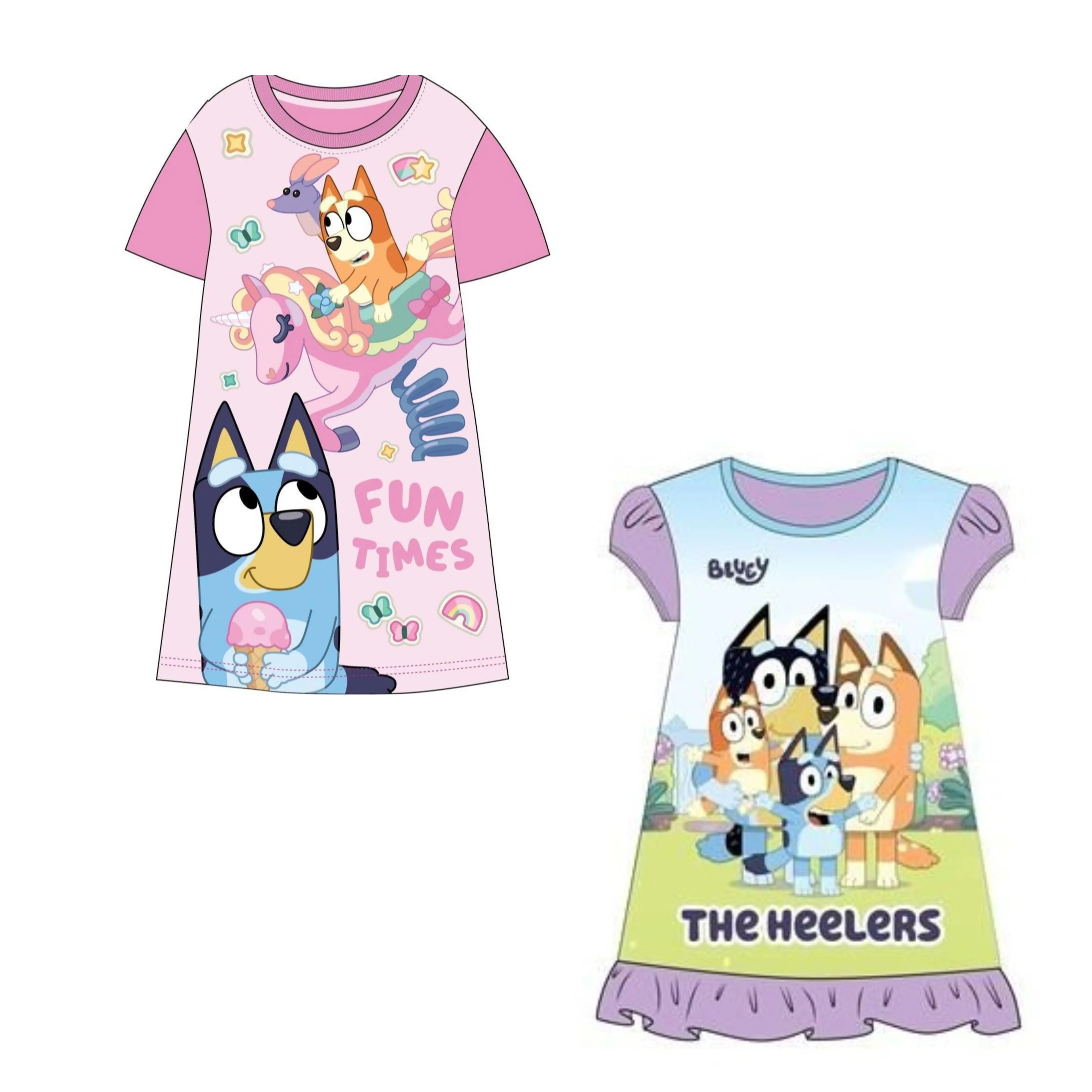 Bluey Girls Nightdress Nighty Nightie Pyjamas Nightwear Pjs Pajamas Character Night Dress Kids Childrens Toddler Sleepwear Short Sleeve