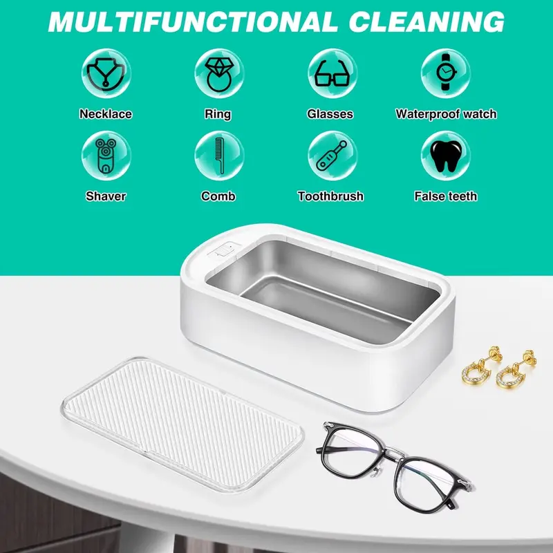 Ultrasonic Mini Jewelry Cleaner Gold Silver Necklace Rings Watches Coin Cleaning,650Ml for Cleaning Glasses Jewelry Dentures 5