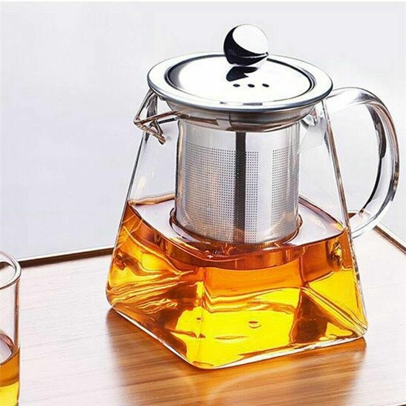 Heat Resistant Clear Glass Teapot Jug With Infuser Coffee Tea Leaf Herbal Pot UK 5