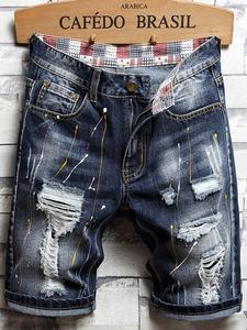 Men's Regular Fit Ripped Jeans, Casual Street Fashion Denim Shorts for Summer, Fashion Men's Bottoms for Daily Wear, Cotton, Ripped Pocket Jeans, Ripped Patch Jeans, Ripped Patch Jeans