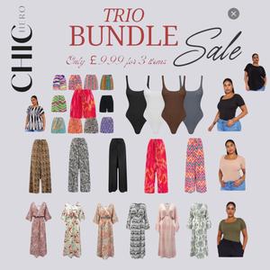 ChicHero £9.99 Trio Bundle: Choose Your Pleated Trousers or Dress Colour + 2 other Colours Elastic Waist Pleated Trousers, shorts, bodysuits or Dress