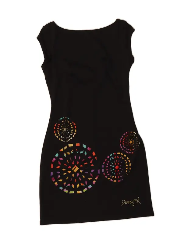 Pre-Owned Vintage DESIGUAL Womens Sheath Dress UK 12 Medium Black Geometric Polyester 0