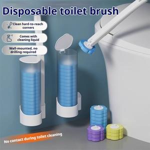Essential Bathroom Disposable Toilet Brush Set with 18 Triple Layer Refill Heads & Wall Mounted Holder for Deep Cleaning & Hygiene