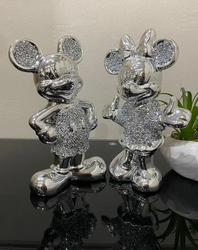 Set Of 2 Bling Ornament Free Standing Silver Crushed Crystal Diamond Best For Gifts Decor Ceramic Reflective Figurine 3