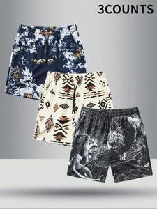 Men's Regular Fit Geometric & Animal Print Drawstring Waist Shorts, Casual Comfy Beach Shorts for Summer, Men's Bottoms for Daily Wear