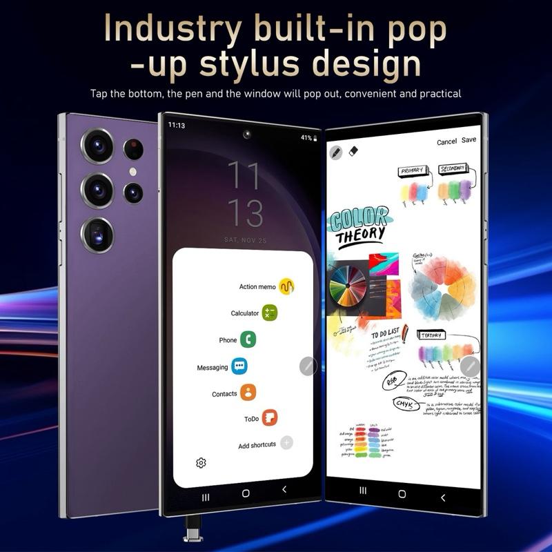Product Introduction of S24 Ultra Smartphone with Stylus Pen | 6.6" Curved HD+ Display | 3GB RAM + 64GB | 4500mAh Battery | Global 4G LTE Charging Expandable Fingerprint Rear Screen Cellphone Card Camera 16