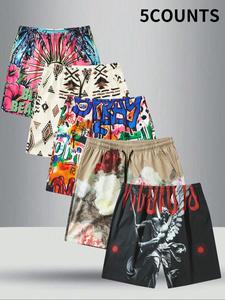 Men's All Over Print Shorts, Casual Comfy Breathable Shorts for Daily Wear, Mens Bottoms for Summer