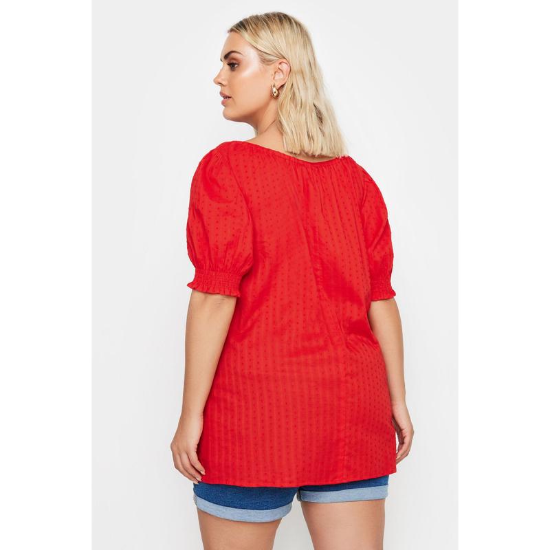 YOURS Curve Red Dobby Tie Neck Blouse 2