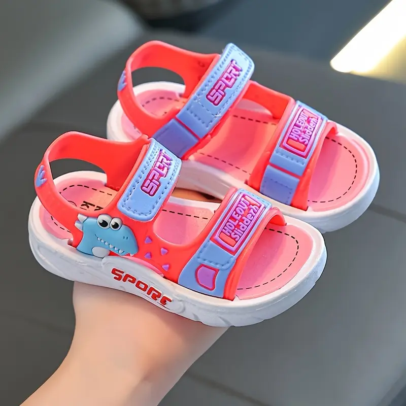 Youngsters' Cartoon Character Summer Sandals with Adjustable Straps - Soft PVC Sole Breathable Beach Shoes for Boys & Girls, Lightweight Outdoor Play Sandals (Dinosaur, Bear, Monster Truck Designs) 4