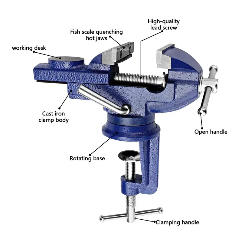 CROWNSHOP Bench Vice 360° Swivel Base Vices forWorkbench Portable Universal Workshop Clamp Adjustable Mini Table Bench Vice Clamp for Workshop Factory 3