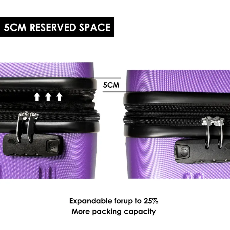 ABS Hard shell Travel Trolley Suitcase 4 wheel Luggage set Hand Luggage, 24", (Purple) 3