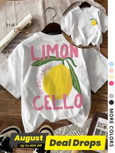 Women's Lemon & Letter Print Round Neck Tee, Fashion Casual Short Sleeve Crewneck T-shirt for Daily Wear, Ladies Clothes for All Seasons, Cute Womenswear, Shortsleeve
