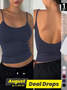 Women's Solid Boho Backless Camisole Top, Casual Sleeveless Slim Spaghetti Strap Top for Daily Wear, Minimalist Ladies Sleepwear for All Seasons, Summer Tops, Basic Womenswear, Soft Top Women