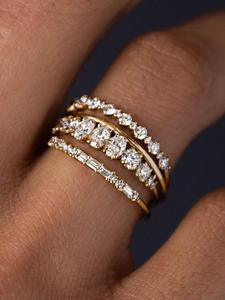 Women's Elegant Rhinestone Decorated Promise Ring Set, Stacking Gold Color Rings, Princess Stackable Rings, Fashionable Jewelry Accessories, Trendy All-match & Exquisite Jewelry Promise Rings, Gifts for Her, Wedding Ring Set