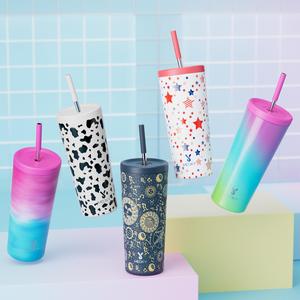 24oz Insulated Tumbler with Lid & Straw, 1 Count Modern Portable Halloween Vacuum Insulated Water Bottle, Coffee Containers Suitable for Car Cup Holder, Insulated Travel Drinkware for Home, Office, Car & Outdoor, Summer Cool Bottle, Reusable Tumbler