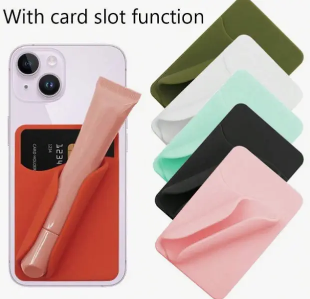 2-In-1 Lipstick Holder With Card Sleeve For Cell Phone,Adhesive Silicone Credit Card Wallet And Lipgloss Holder For Back Of Phone Stick On Case
