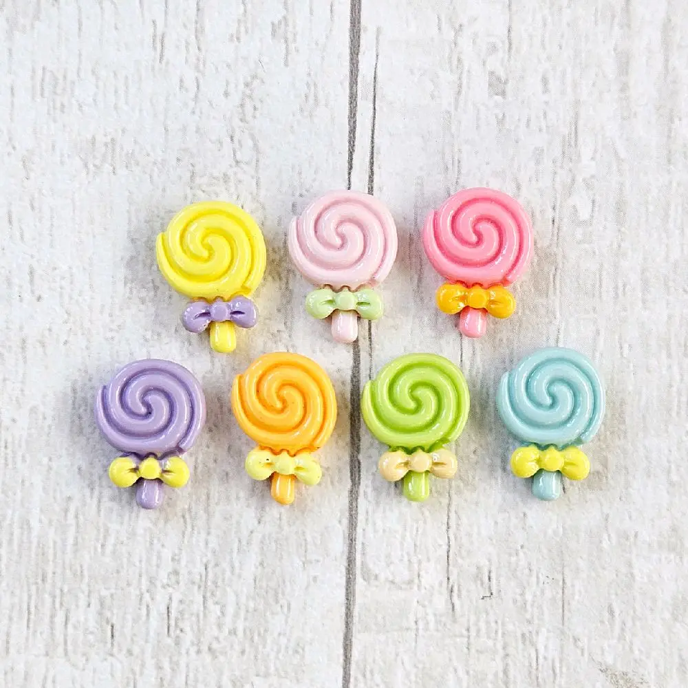 Kawaii Crafts x7 Cute Colourful Lollipops Resin Flatback Charms