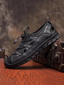 Men's Fashionable Hollow Out Drawstring Design Slip on Sandals, Casual Soft Comfortable Breathable Sandals for Summer, Non-slip Beach Shoes, Male All-match Round Toe Shoes for Daily Wear