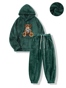 Men's Cartoon Bear Print Hoodie & Sweatpants Set, Casual Long Sleeve Hooded Sweatshirt & Jogger Pants, Men's Fall & Winter Clothes